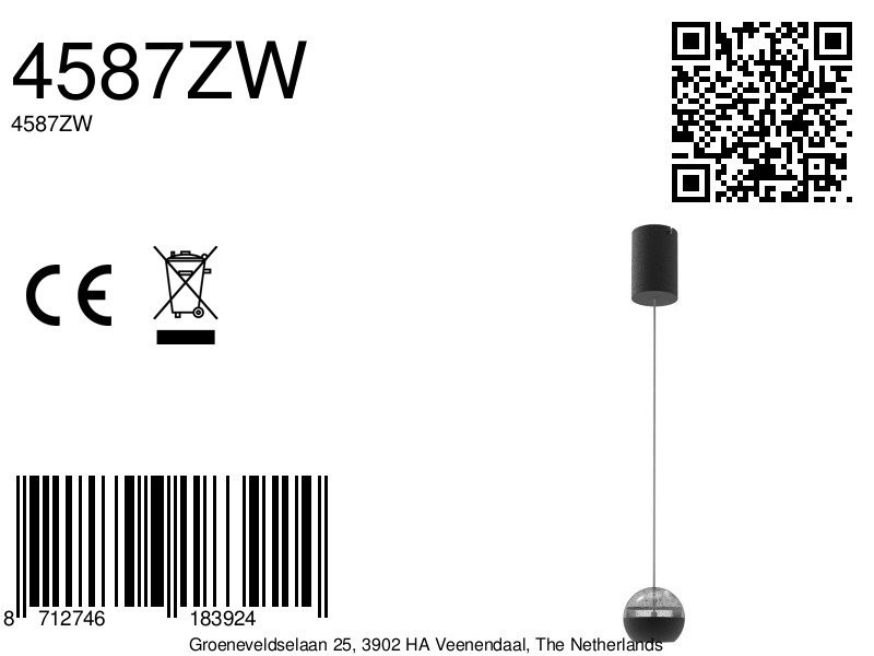 Belluno 4587ZW – 1-lichts hanglamp zwart met cable lift - Afbeelding 9