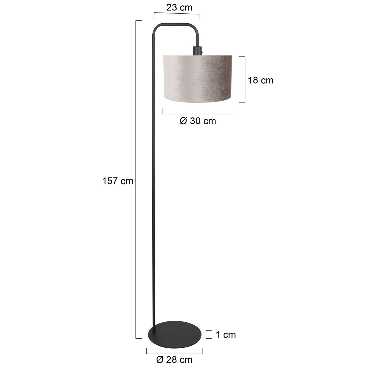 Vloerlamp Stang 4776ZW zwart met grijs/taupe velours kap - Afbeelding 6