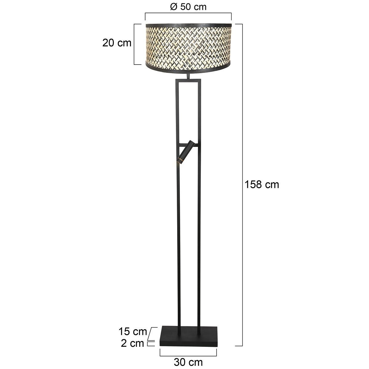 Vloerlamp Stang 4721ZW met zwart beige bamboe kap en leeslicht - Afbeelding 6