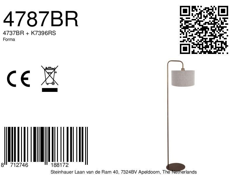 Vloerlamp Stang 4787BR bronskleurig met grof grijs linnen kap - Afbeelding 7
