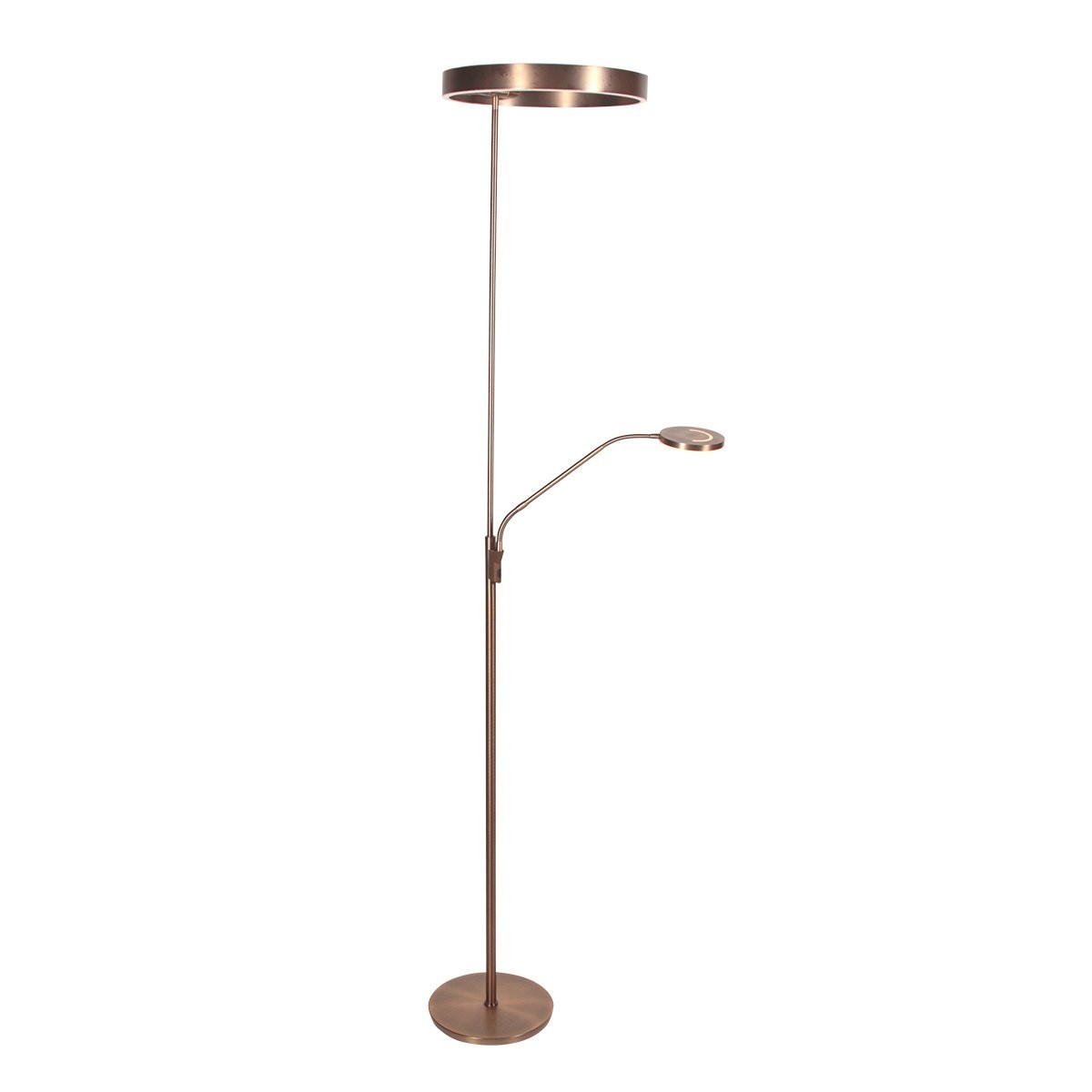 Soleil 2 4388BR – Bronskleurige vloerlamp met uplight en flexibele leesarm
