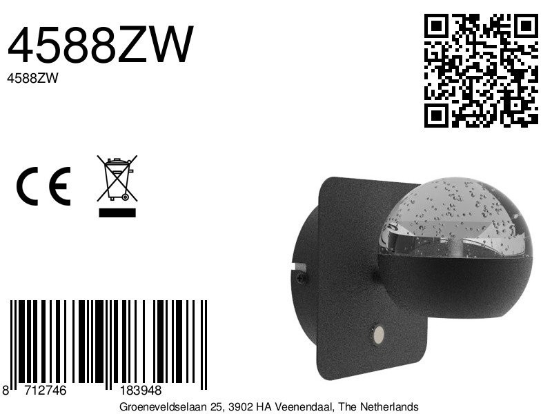 Belluno 4588ZW – Zwarte 1-lichts wandlamp dimbaar - Afbeelding 9
