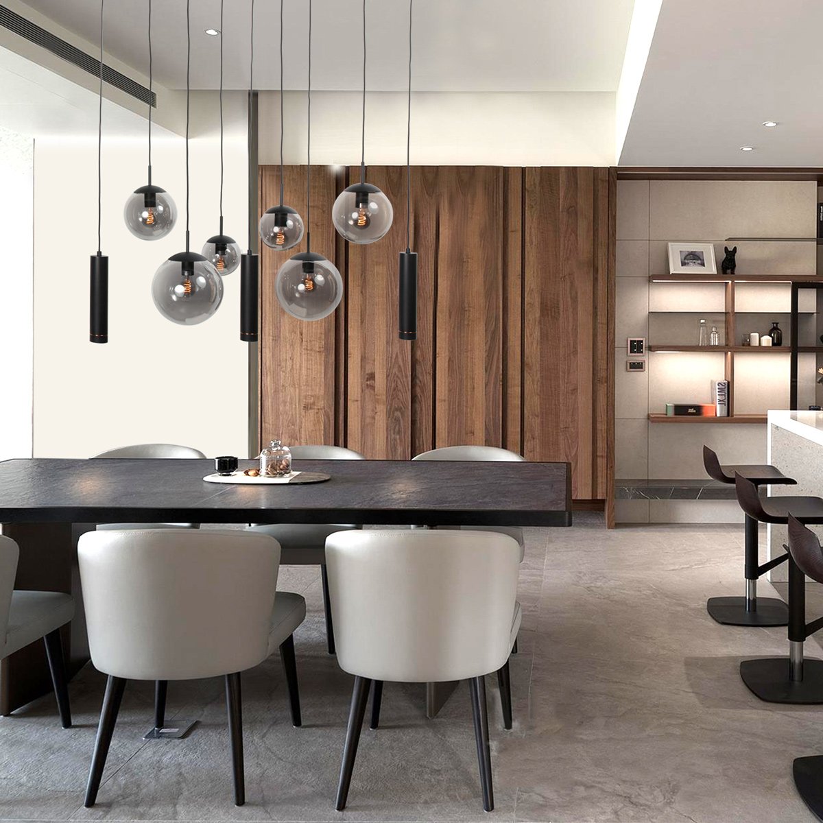 Zwarte hanglamp Bollique 4846ZW, 9-lichts design voor eettafel - Afbeelding 4