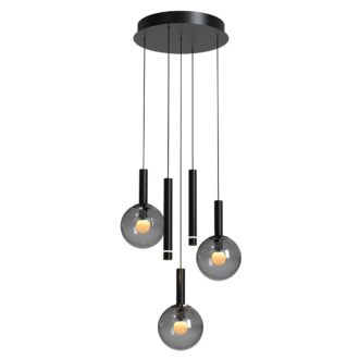 Zwarte hanglamp Volari 4718ZW, 5-lichts met smoke glas