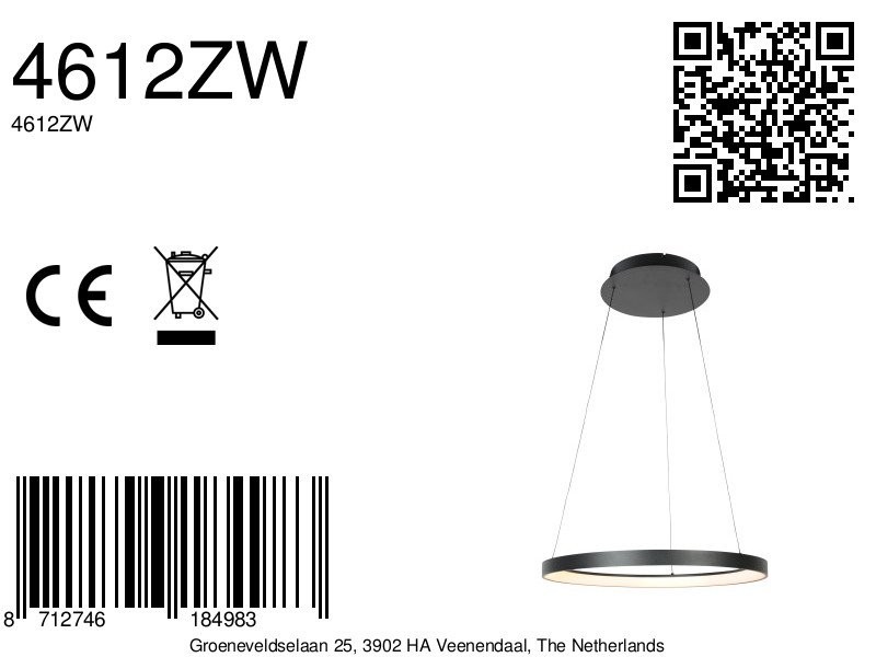 Zwarte hanglamp Ringlede 4612ZW met cable-lift systeem - Afbeelding 8
