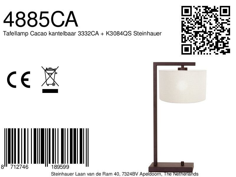 Cacao tafellamp Stang 4885CA met grof wit linnen kap - Afbeelding 7