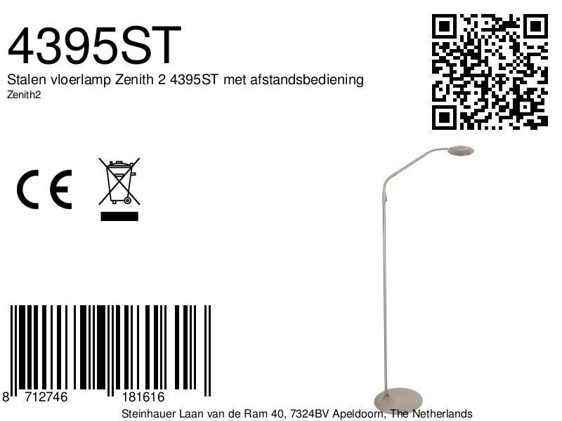 Stalen vloerlamp Zenith 2 4395ST met afstandsbediening - Afbeelding 9