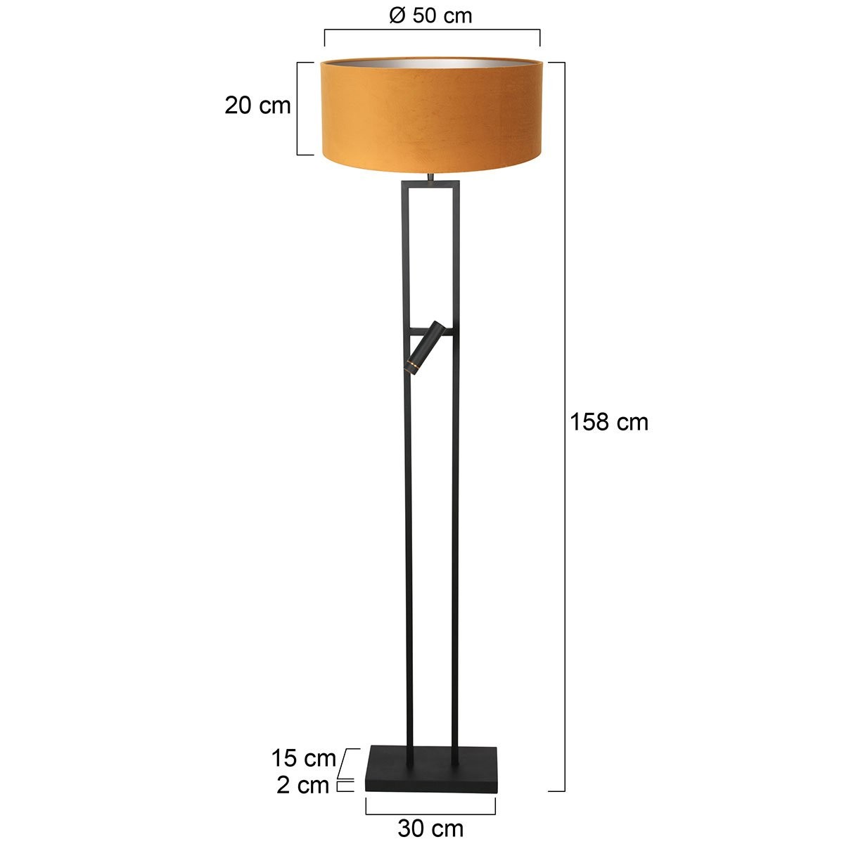 Vloerlamp Stang 4724ZW met gouden velours kap en leeslicht - Afbeelding 6