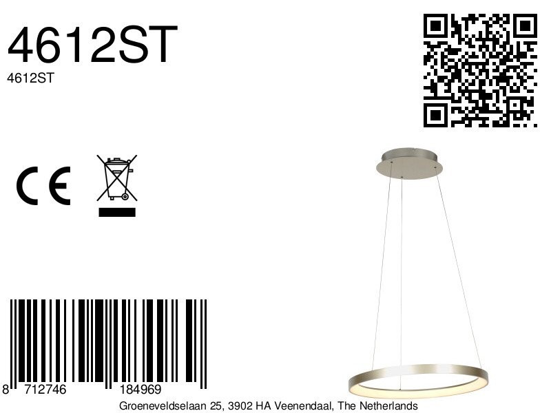 Stalen hanglamp Ringlede 4612ST met cable-lift systeem - Afbeelding 8