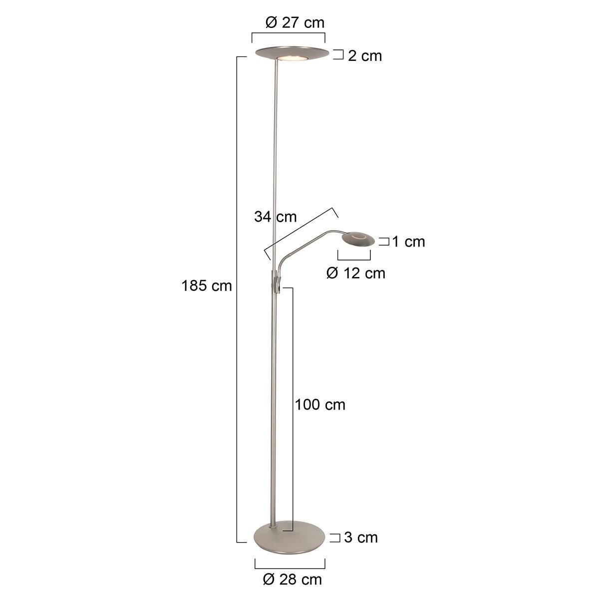 Vloerlamp Zenith 2 4394ST staal met uplight en leesarm - Afbeelding 6
