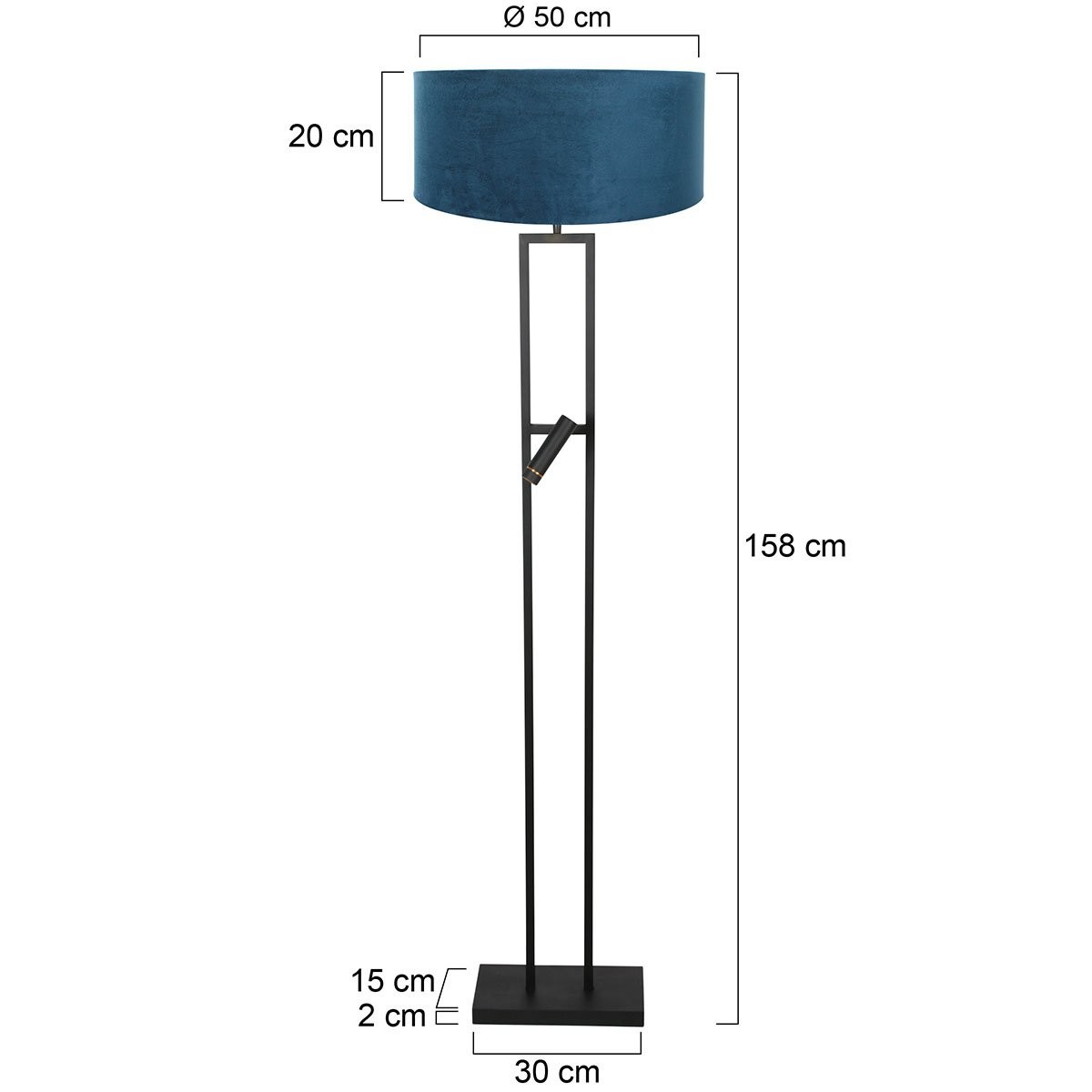 Vloerlamp Stang 4728ZW met blauwe velours kap en leeslicht - Afbeelding 6