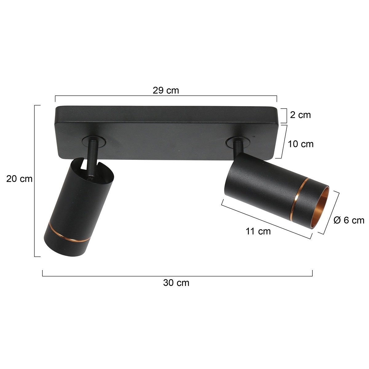 Zwarte spot Downlume 4861ZW, 2-lichts GU10 met goud - Afbeelding 6