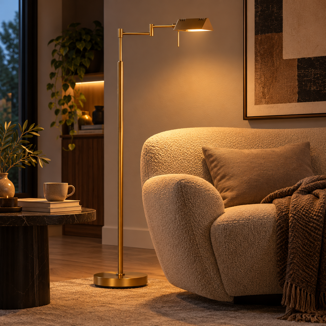 Leeslamp GlowGo 4603BR – Bronzen vloerlamp met accu en dimmer - Afbeelding 2