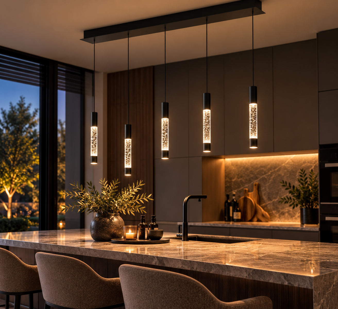 Steinhauer Alisio 4578ZW – Zwarte 5-lichts LED hanglamp met handgeblazen glas en Cable lift - Afbeelding 2