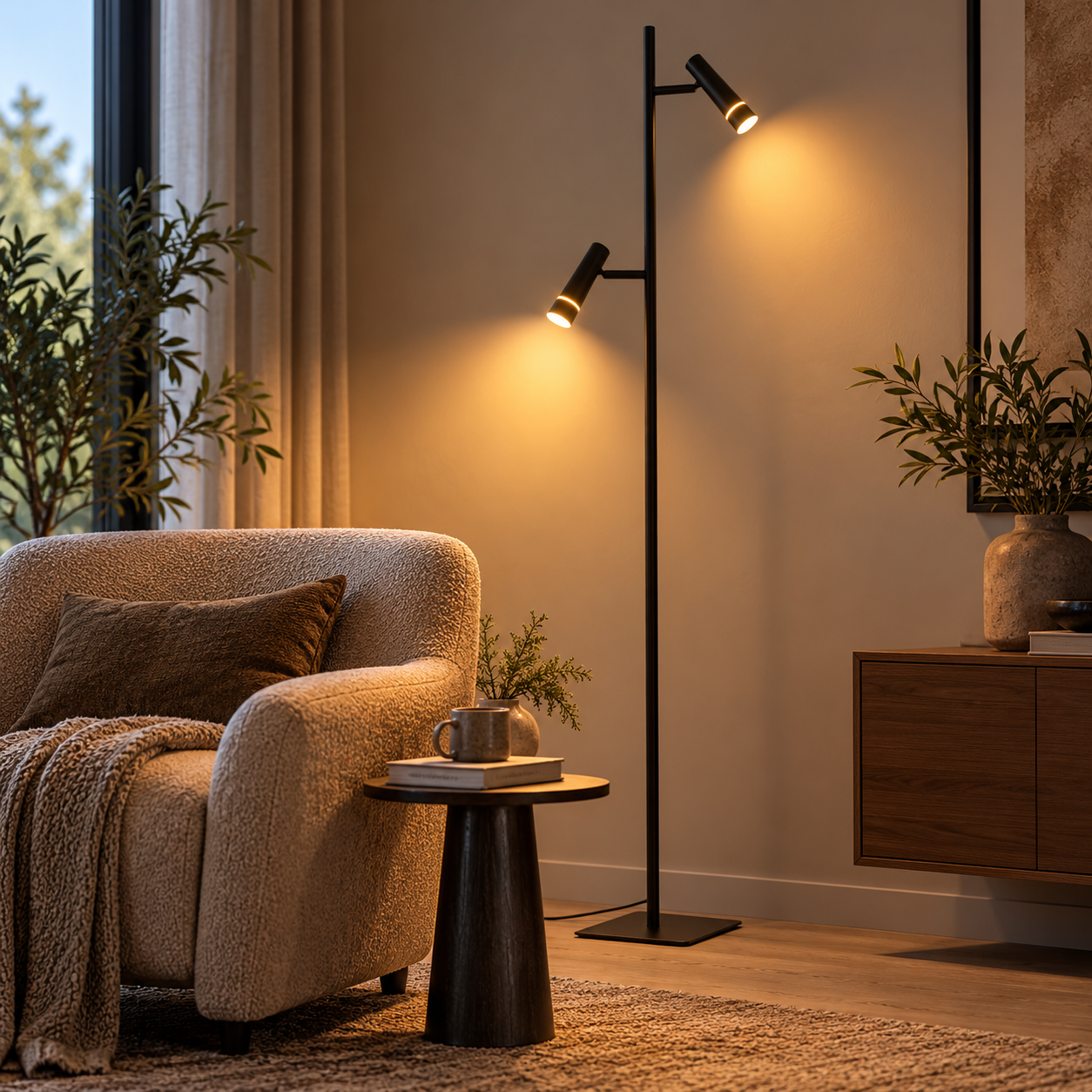 Vloerlamp Volari 4711ZW zwarte 2-lichts leeslamp met dim to warm LED - Afbeelding 2