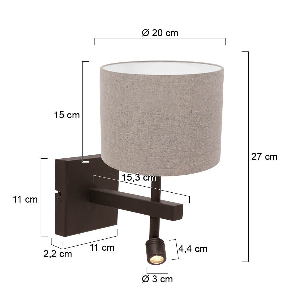 Wandlamp Stang 4872CA met grijze linnen kap en leeslicht - Afbeelding 6