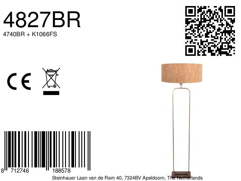 Vloerlamp Stang 4827BR - brons armatuur met beige kurk kap - Afbeelding 7