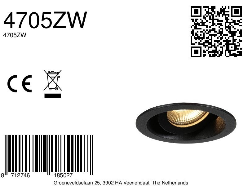 Pelite 4705ZW – Zwarte inbouwspot met twee lichtstanden - Afbeelding 6