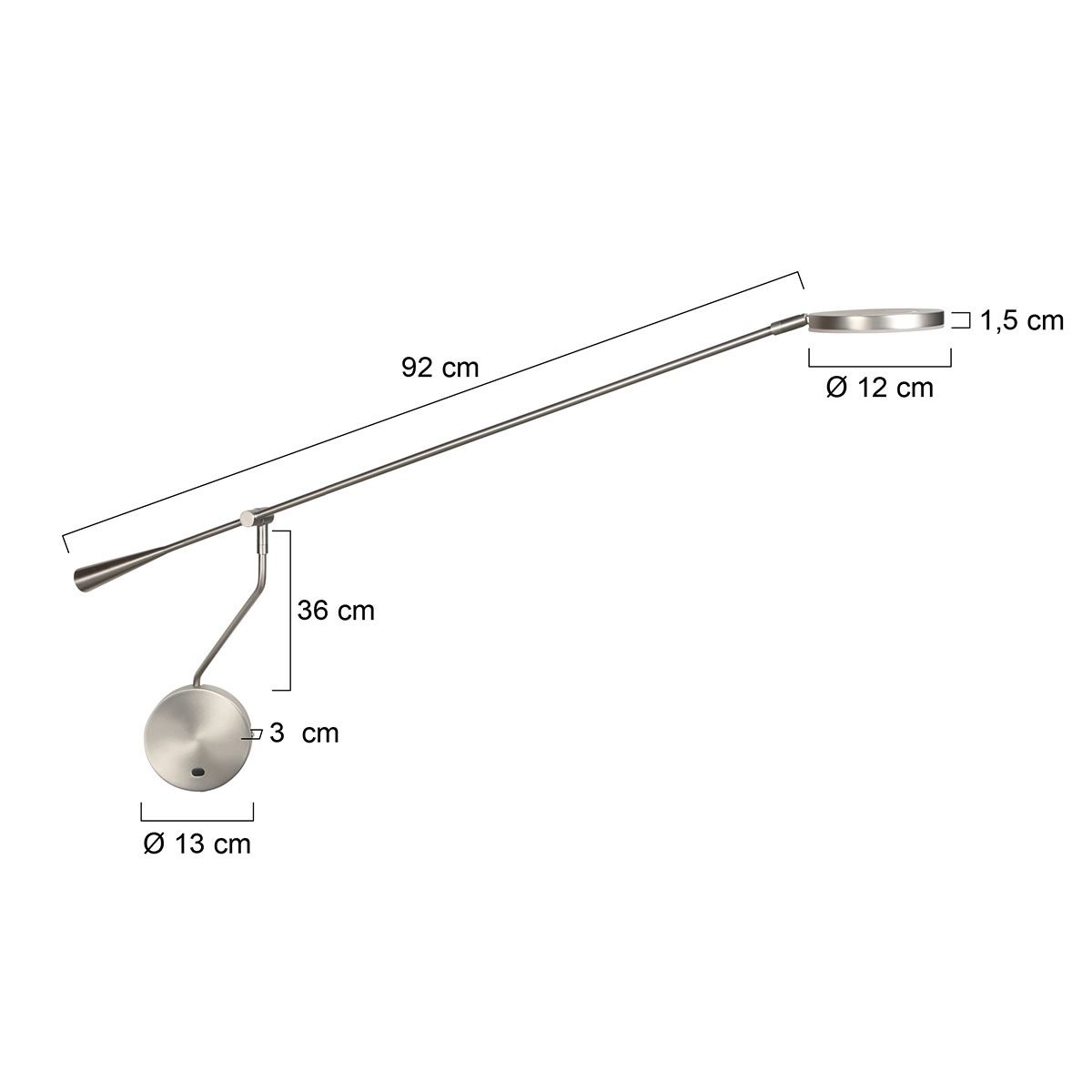Wandlamp Soleil 2 staal met Lange Zwenkarm - Afbeelding 7