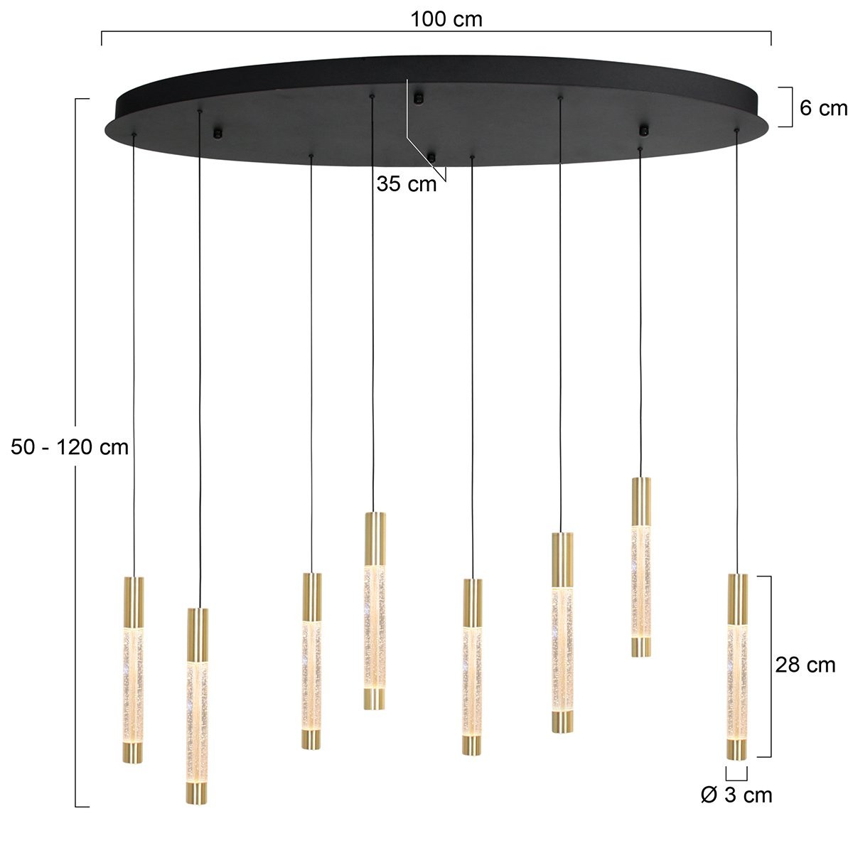 Steinhauer Alisio 4580ME – Messing 8-lichts LED hanglamp met ovale plafondplaat en Cable lift - Afbeelding 8