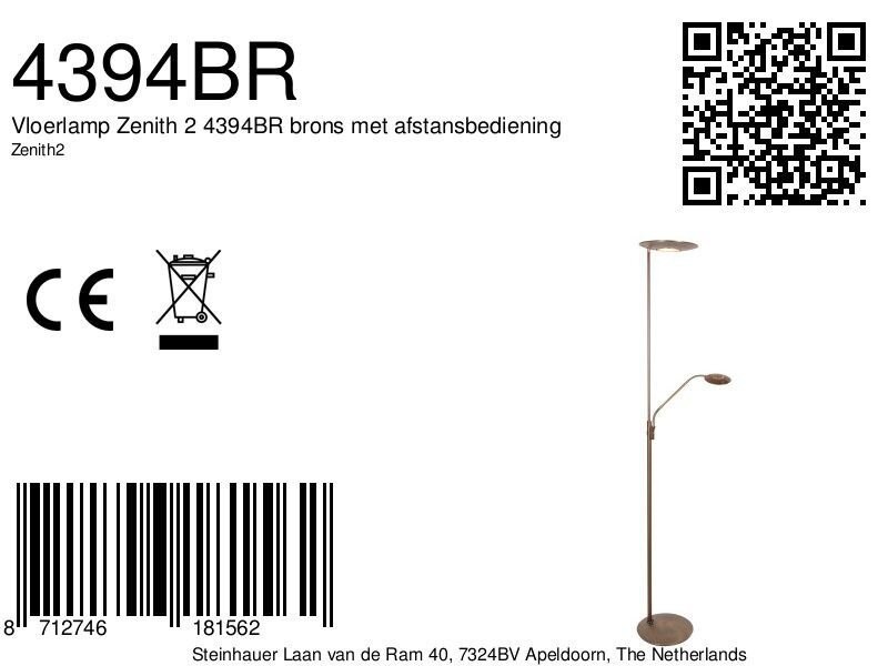 Vloerlamp Zenith 2 4394BR brons met afstansbediening - Afbeelding 9