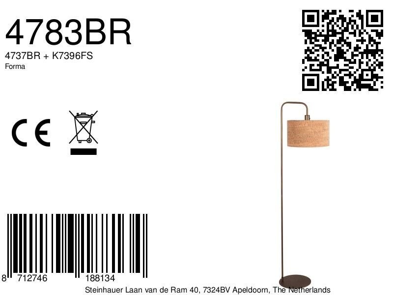 Vloerlamp Stang 4783BR, bronskleurige vloerlamp met kurk kap - Afbeelding 7