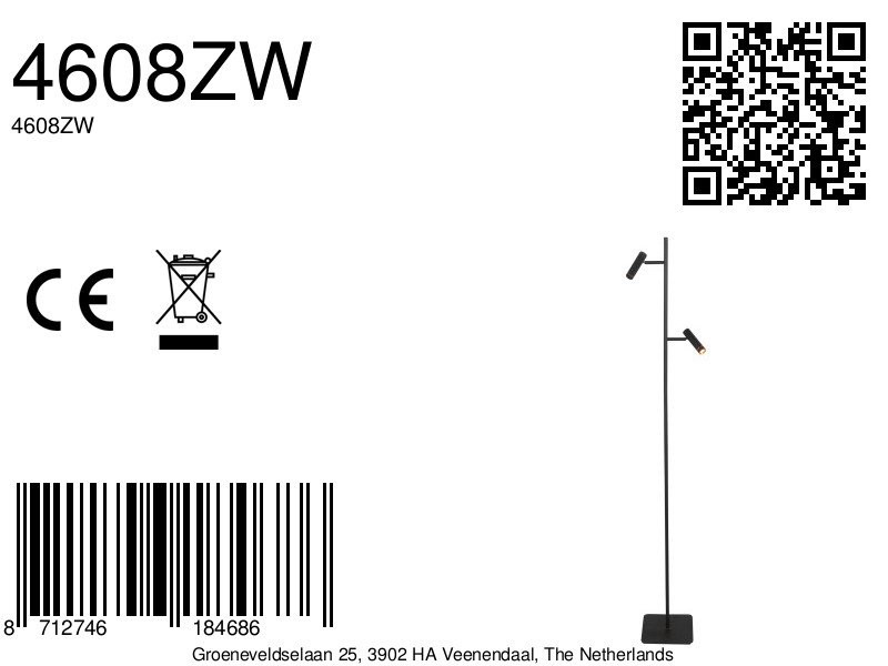 Vloerlamp Lumo 4608ZW – strakke tweelichts zwarte LED leeslamp - Afbeelding 8