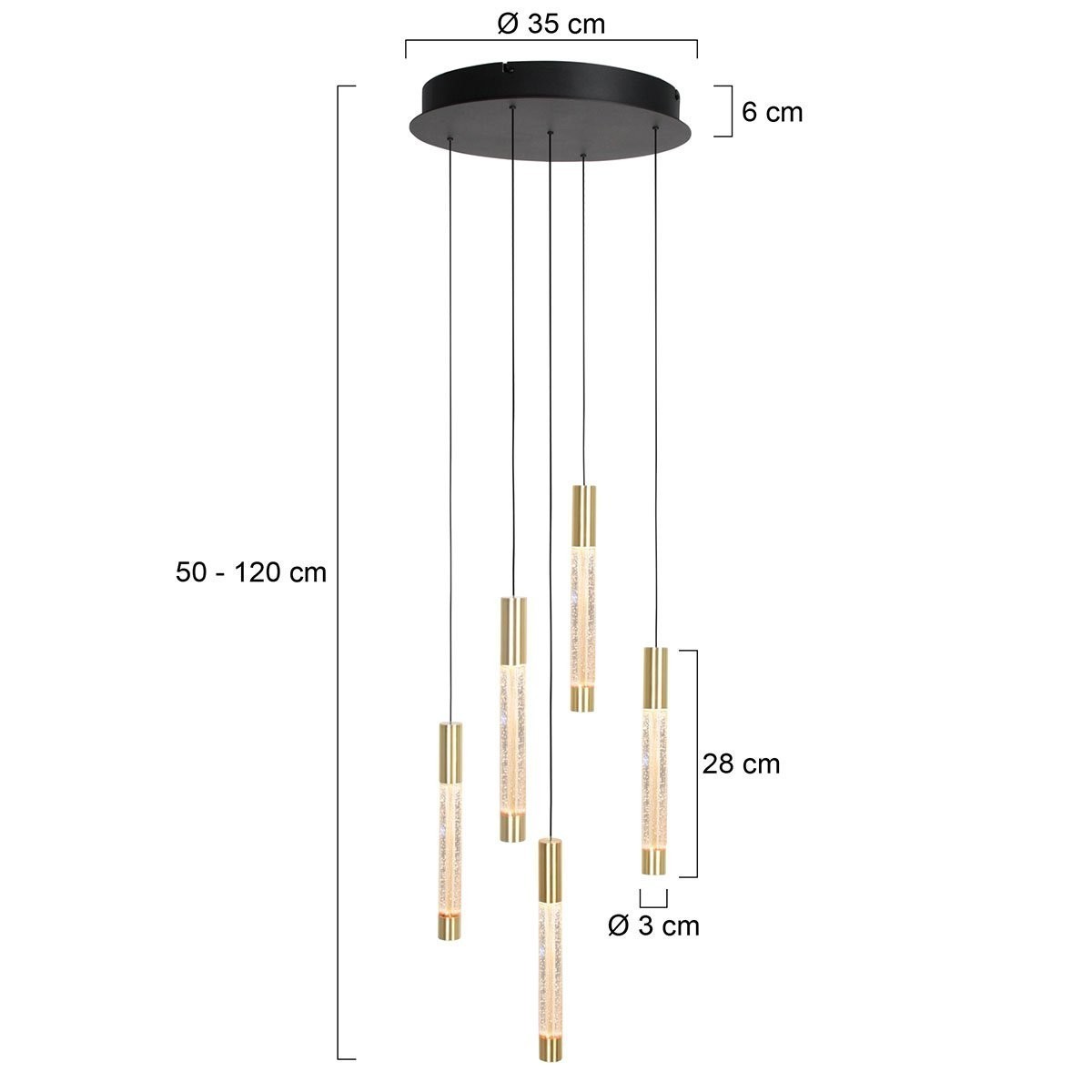 Hanglamp Alisio 4578ME 5-lichts luxe glas in messing - Afbeelding 6