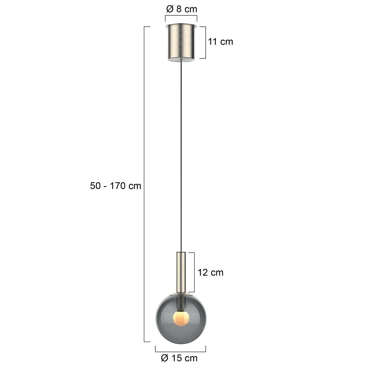 Stalen hanglamp Volari 4905ST met smoke glas en cable-lift - Afbeelding 5