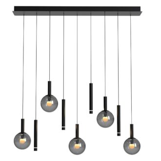 Steinhauer Volari 4719ZW – Zwarte 9-lichts hanglamp met smoke glas en LED
