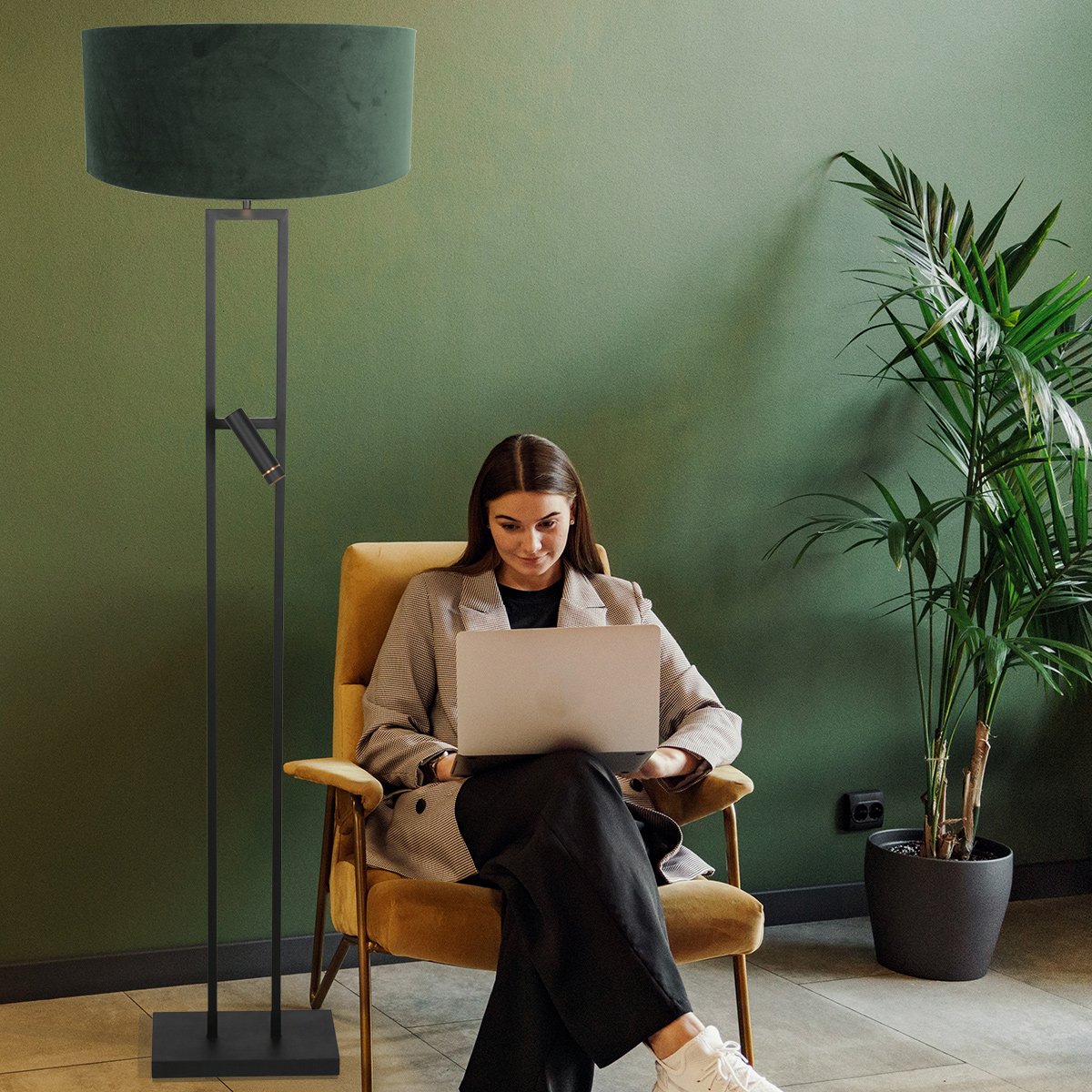 Vloerlamp Stang 4727ZW met groene velours kap en leeslicht - Afbeelding 3