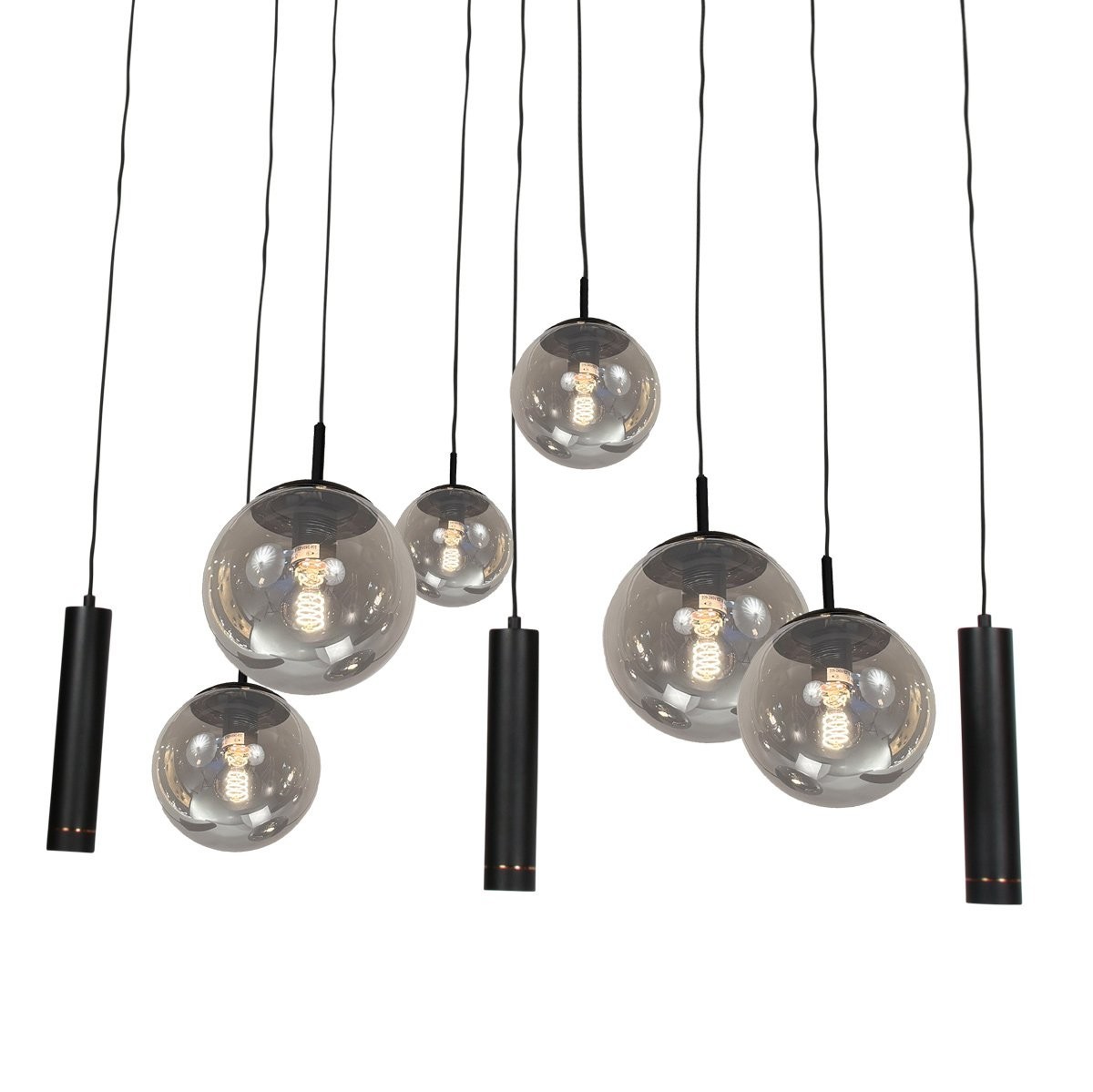 Zwarte hanglamp Bollique 4846ZW, 9-lichts design voor eettafel - Afbeelding 5