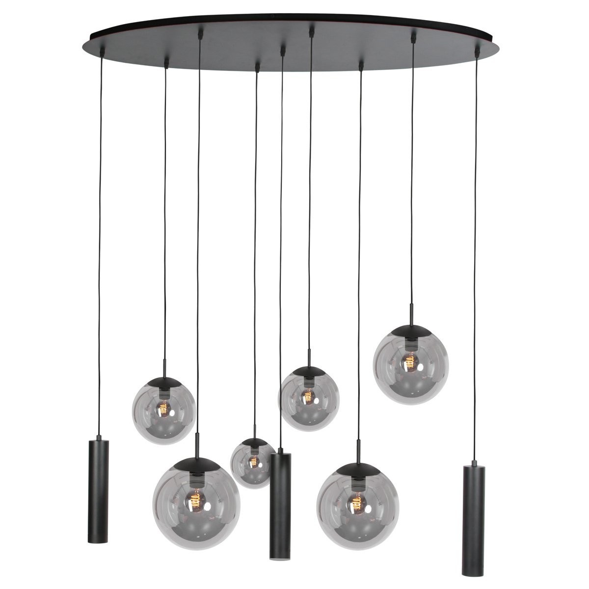 Zwarte hanglamp Bollique 4846ZW, 9-lichts design voor eettafel