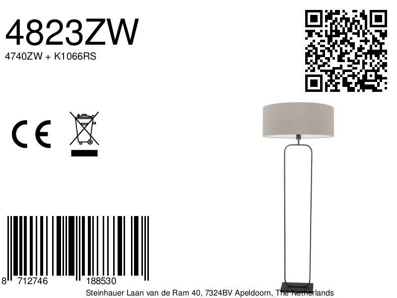 Vloerlamp Stang 4823ZW - zwart armatuur met grijs linnen kap - Afbeelding 7