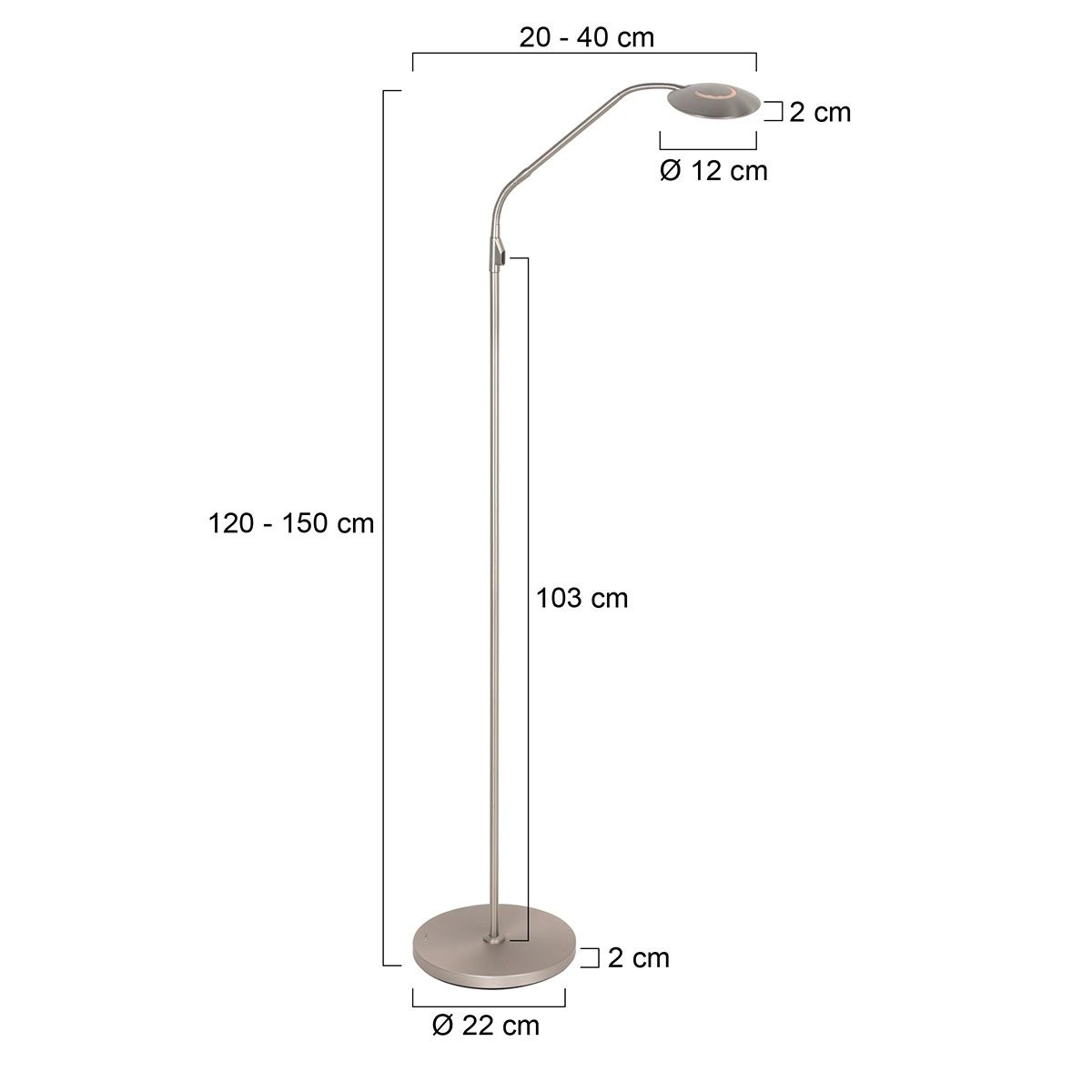 Vloerlamp Zenith 2 accu 4398ST geborsteld staal met flexarm - Afbeelding 6