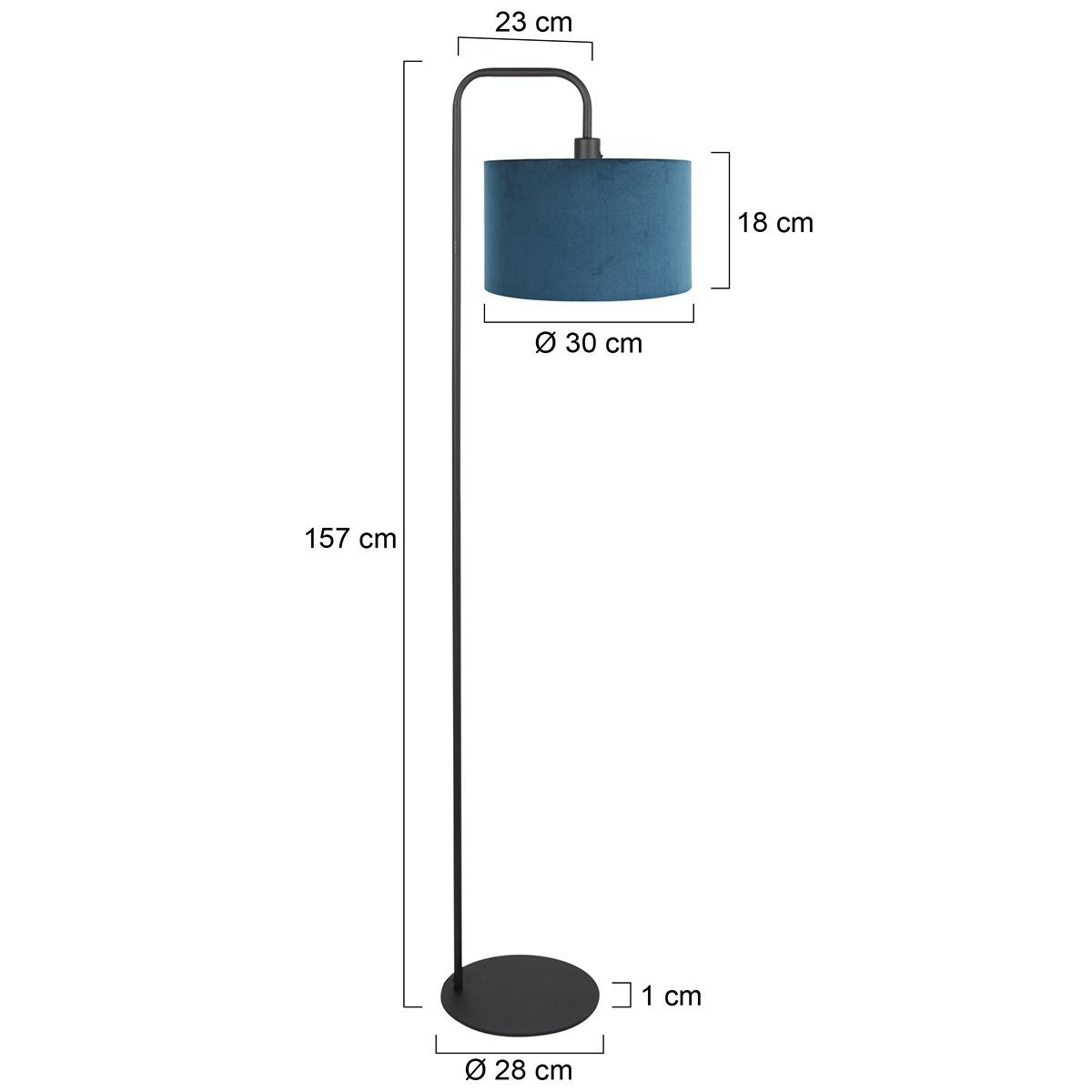 Vloerlamp Stang 4781ZW zwart met blauwe velours kap - Afbeelding 6