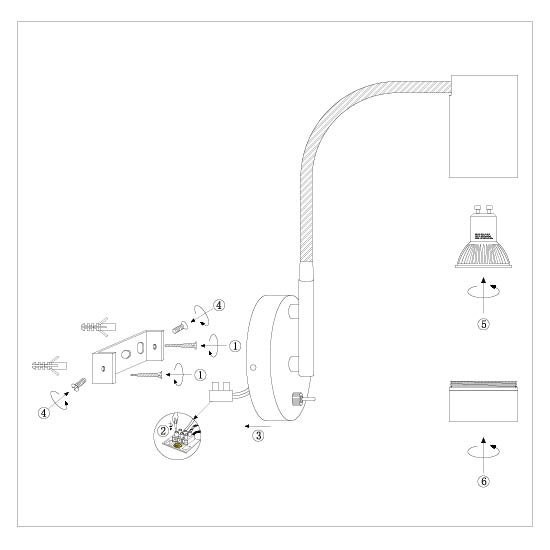 Zwarte wandlamp Downlume 4857ZW, flexibel GU10 spot design - Afbeelding 8