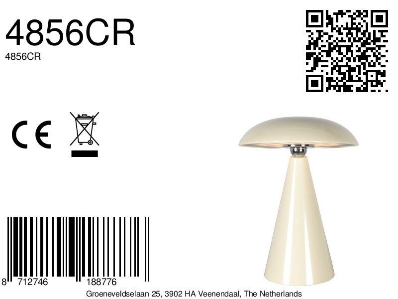 Tafellamp Mush 4856CR - sfeervolle accu lamp in glanzend crème - Afbeelding 7