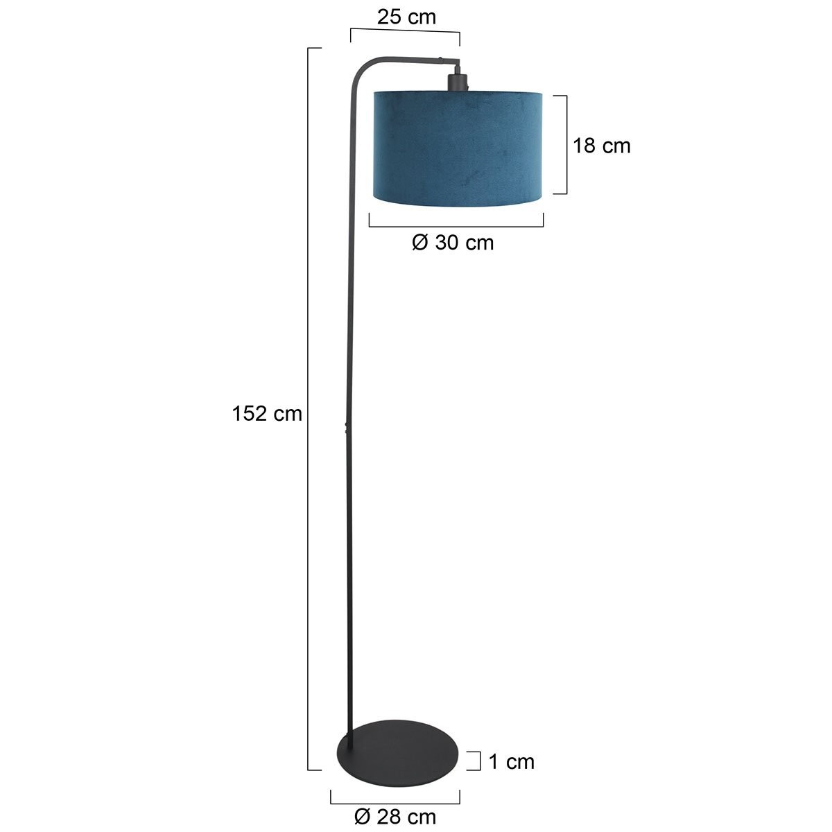 Vloerlamp Stang 4797ZW met blauwe velours kap - Afbeelding 6