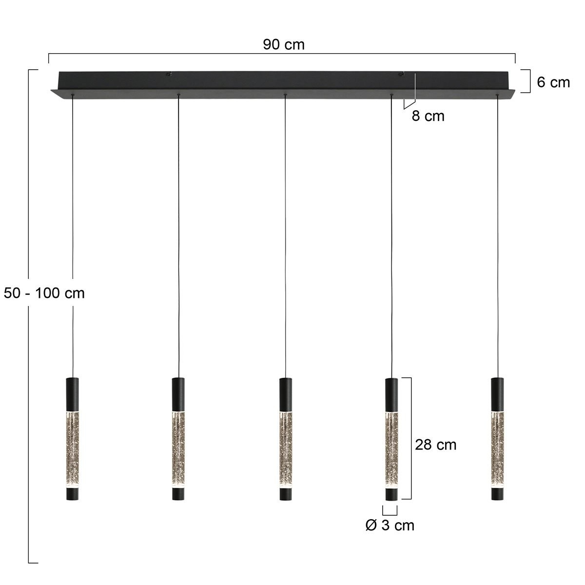 Hanglamp Alisio 4578ZW 5-lichts luxe glas in zwart - Afbeelding 6