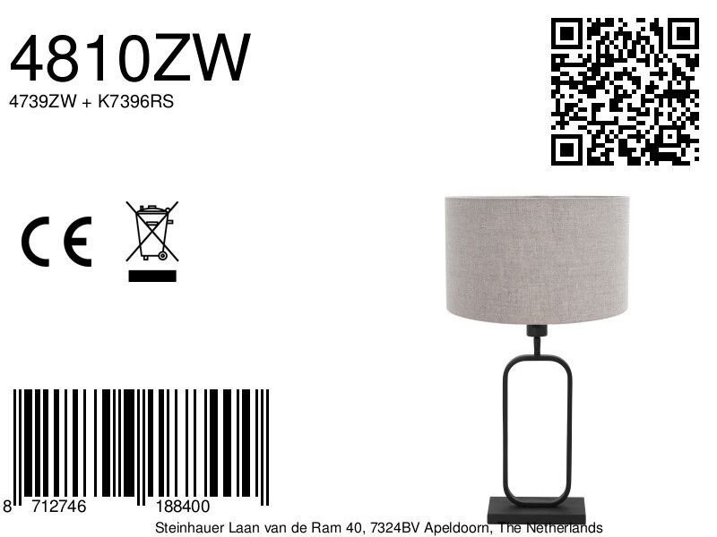 Tafellamp Stang 4810ZW met grijze linnen kap voor sfeerlicht - Afbeelding 8