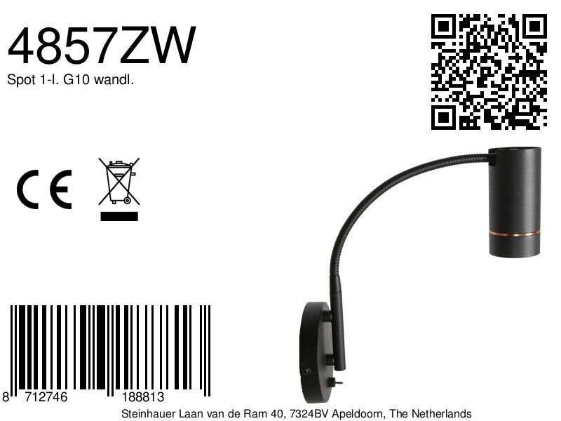 Zwarte wandlamp Downlume 4857ZW, flexibel GU10 spot design - Afbeelding 7