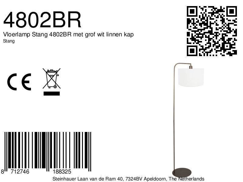 Vloerlamp Stang 4802BR met grof wit linnen kap - Afbeelding 7
