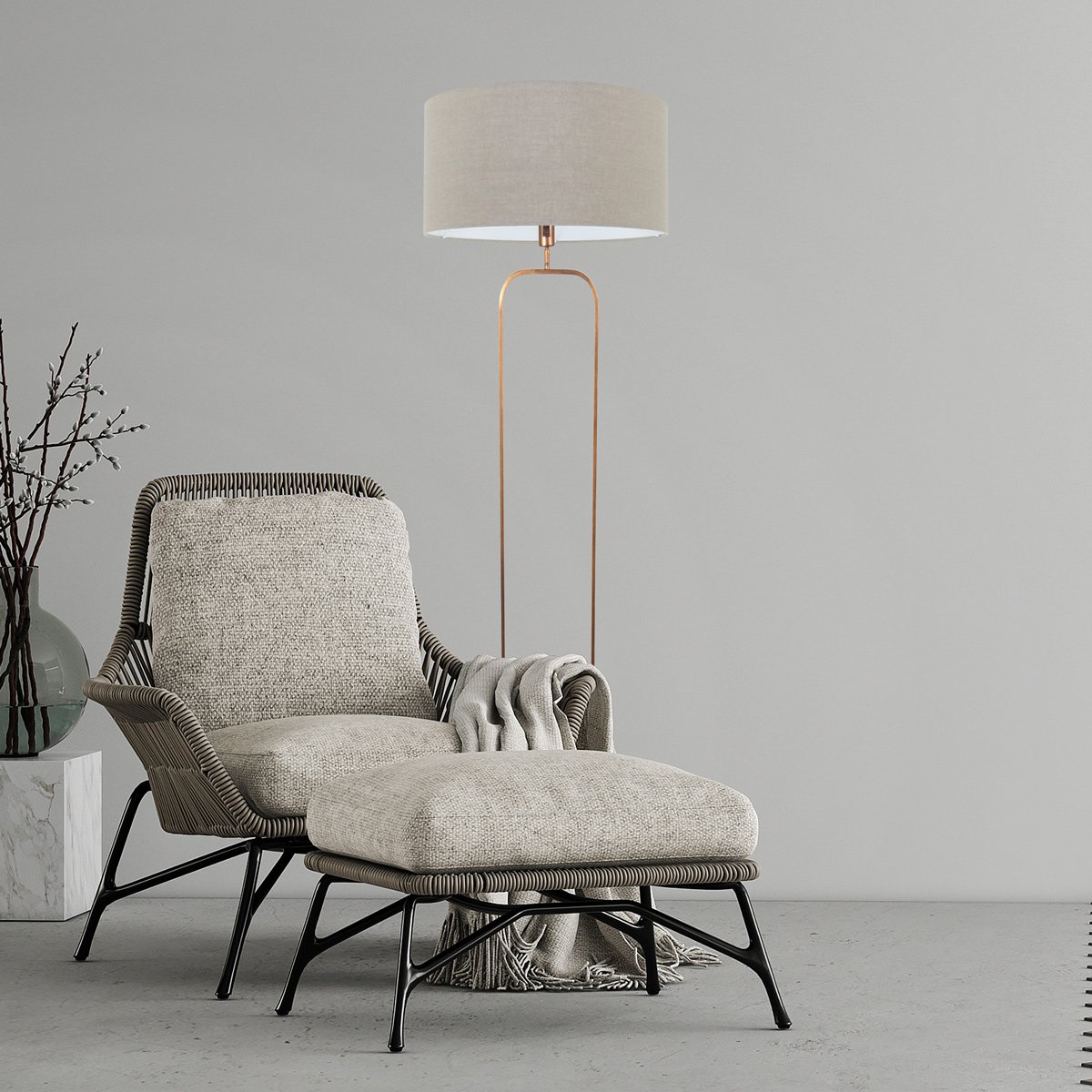 Vloerlamp Stang 4830BR - brons armatuur met grijs linnen kap - Afbeelding 3