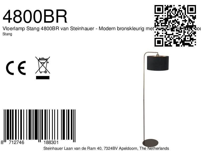 Vloerlamp Stang 4800BR met zwart linnen kap - Afbeelding 8