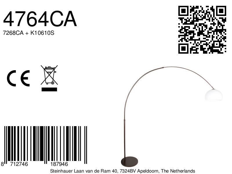 Booglamp Sparkled Light 4764CA cacao met witte kunststof kap - Afbeelding 7