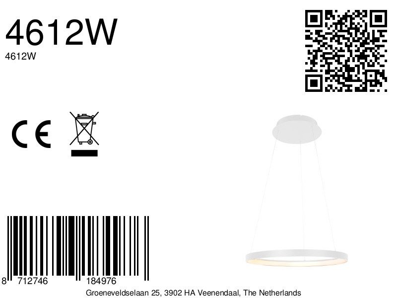 Witte hanglamp Ringlede 4612W met cable-lift systeem - Afbeelding 8