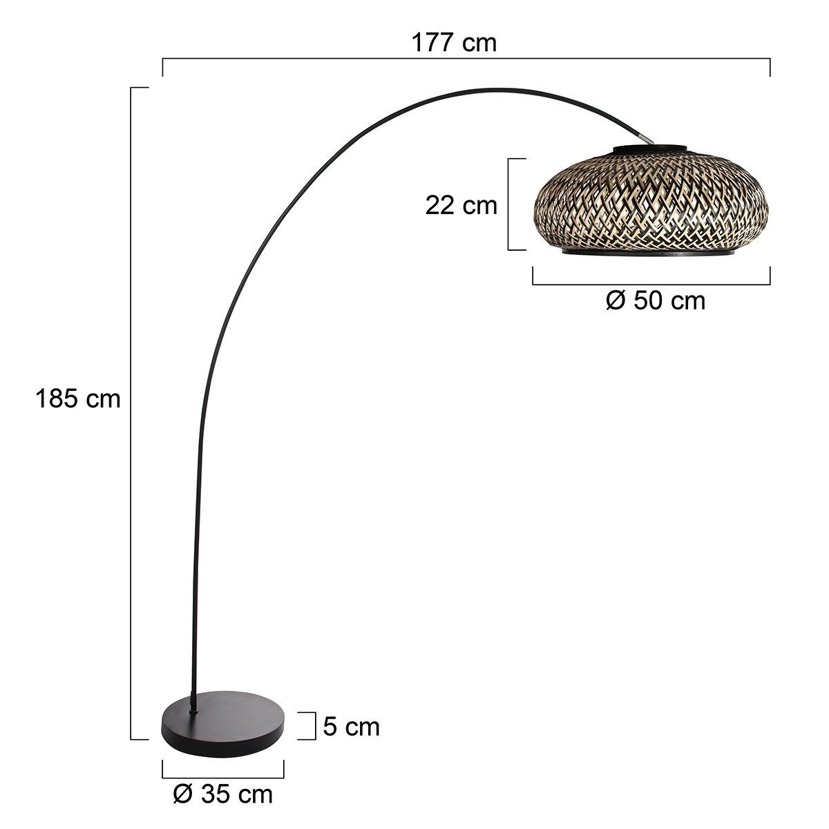 Vloerlamp Solva Bamboo 4232ZW met gevlochten bamboe kap Ø50 cm - Afbeelding 7
