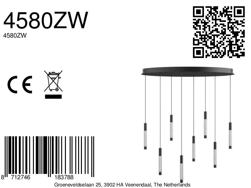 Hanglamp Alisio 4580ZW 8-lichts luxe glas in zwart - Afbeelding 7
