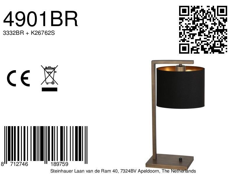 Bronzen tafellamp Stang 4901BR met zwarte linnen kap - Afbeelding 7